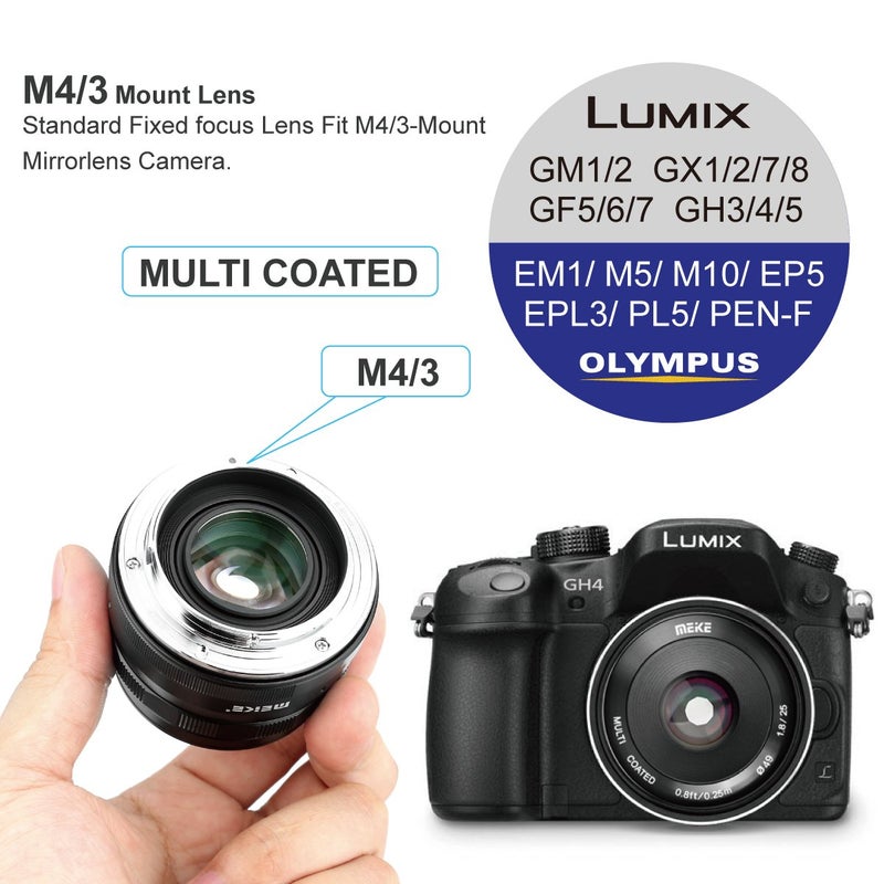 Meke Meike 25mm F1.8 Large Aperture Wide Angle Lens Manual Focus Lens Compatible with Panasonic Lumix Olympus M43 Mount Mirrorless Cameras GH4 GH5 GH6 - Image 5
